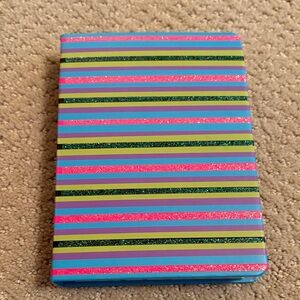 Striped Glitter Hardcover Journal with 6 accordion folders, pad paper & stickers